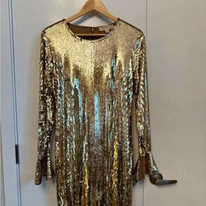 Michael Kors Gold Sequin Long Sleeve Dress